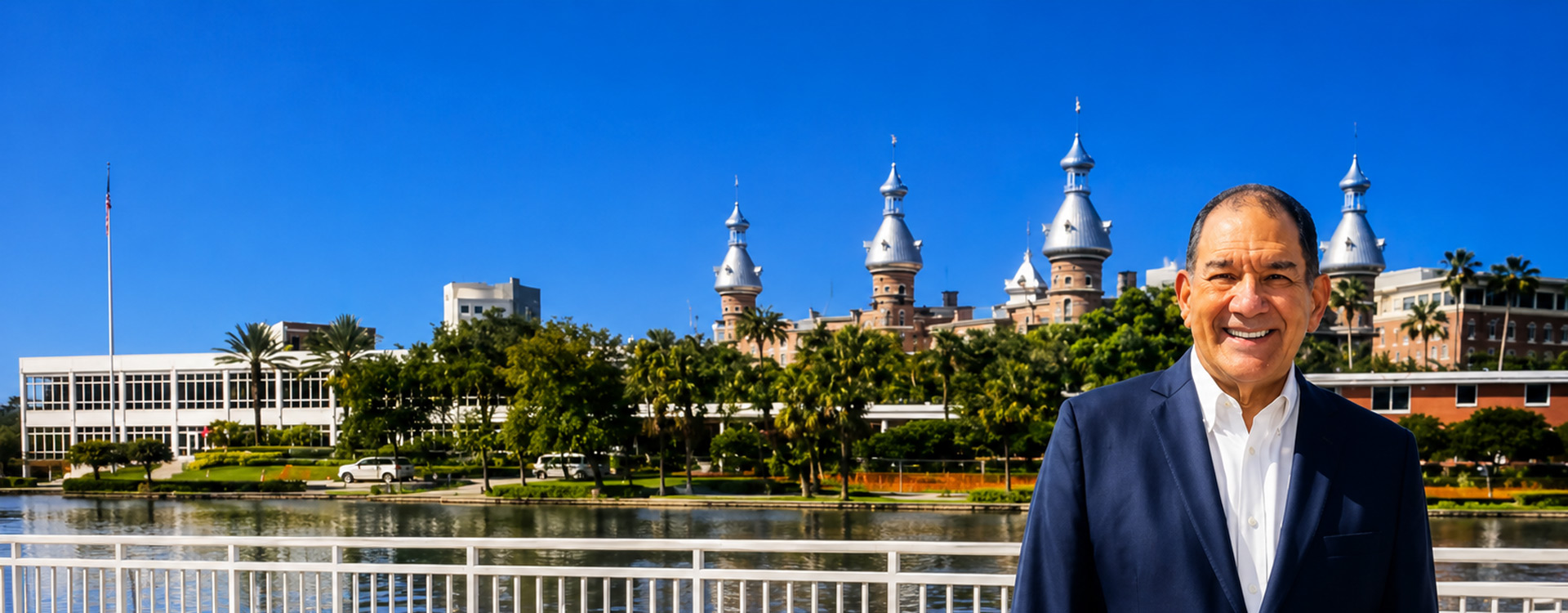 Joseph Citro in Tampa, Florida with the University of Tampa in the background